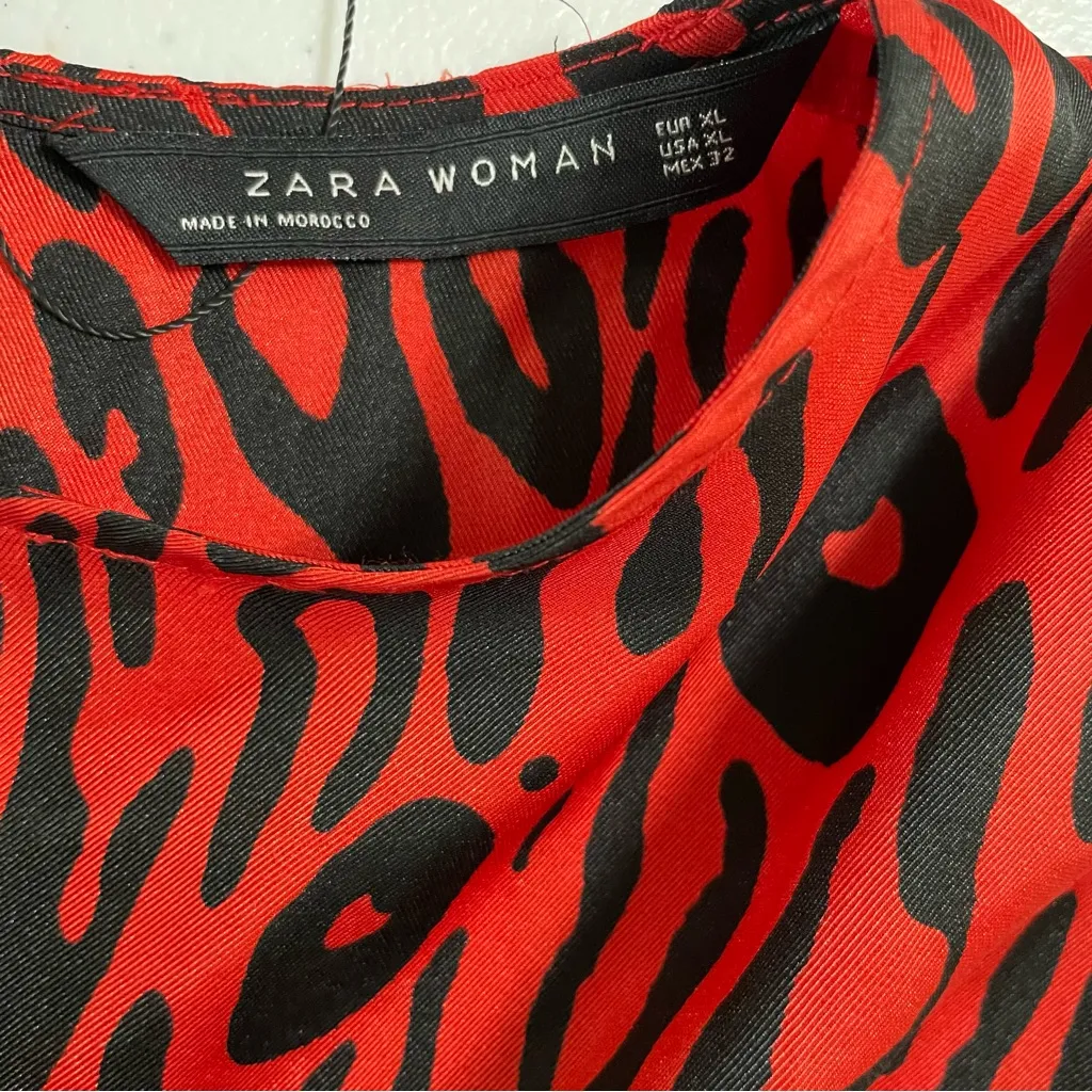 Zara Woman Red Leopard Print Midi Dress Animal Print Long Sleeve XL - Image 9