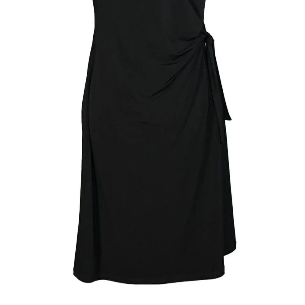 Clara Sun Woo Dress Size Small Faux Wrap Ruched Cap Sleeve Slimming Black Work - Image 3