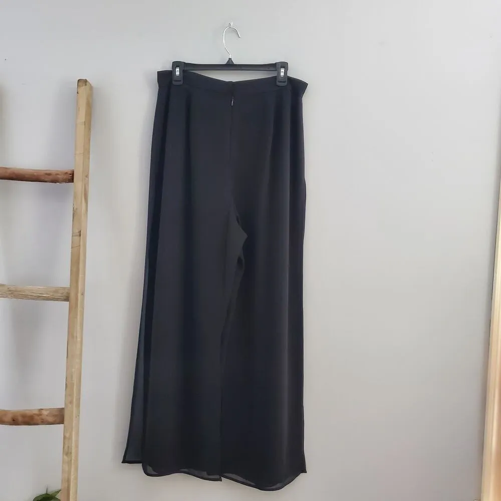 J.S. Edward Black Lightweight Sheer Panel Wide Leg Pants Size 14 - Image 2