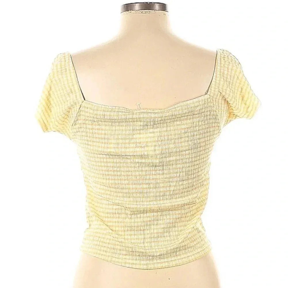 BB Dakota by Steve Madden | Women’s Queen Anne Neckline Short Sleeve Gingham Top Yellow Size L - Image 5