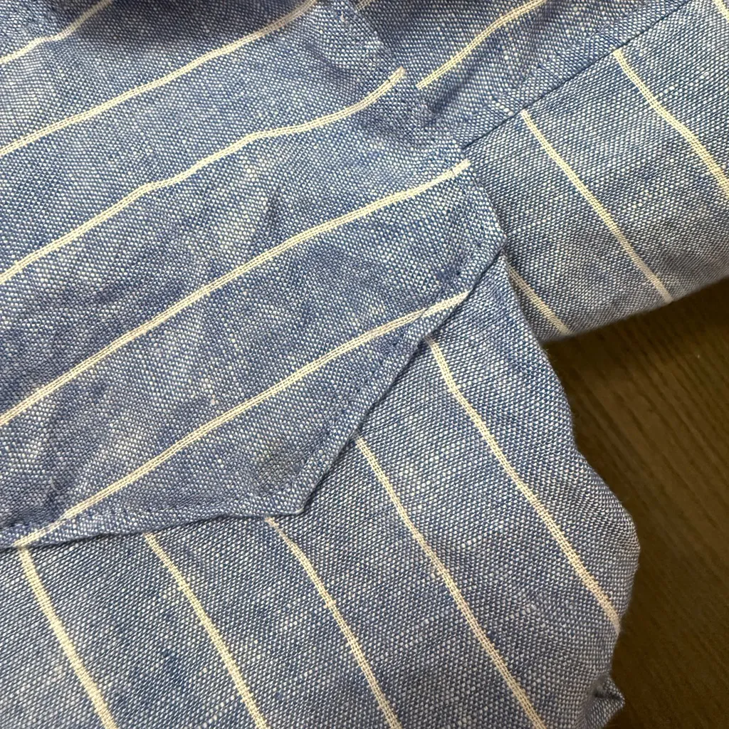 AYR Blue Striped Linen Button Down Shirt - Image 6