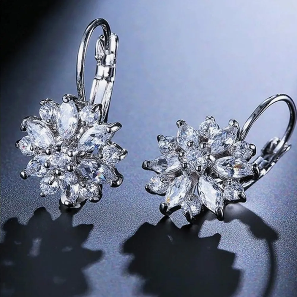 Earrings Dangle Crystal Clear Silver Tone Lever Back New - Image 4