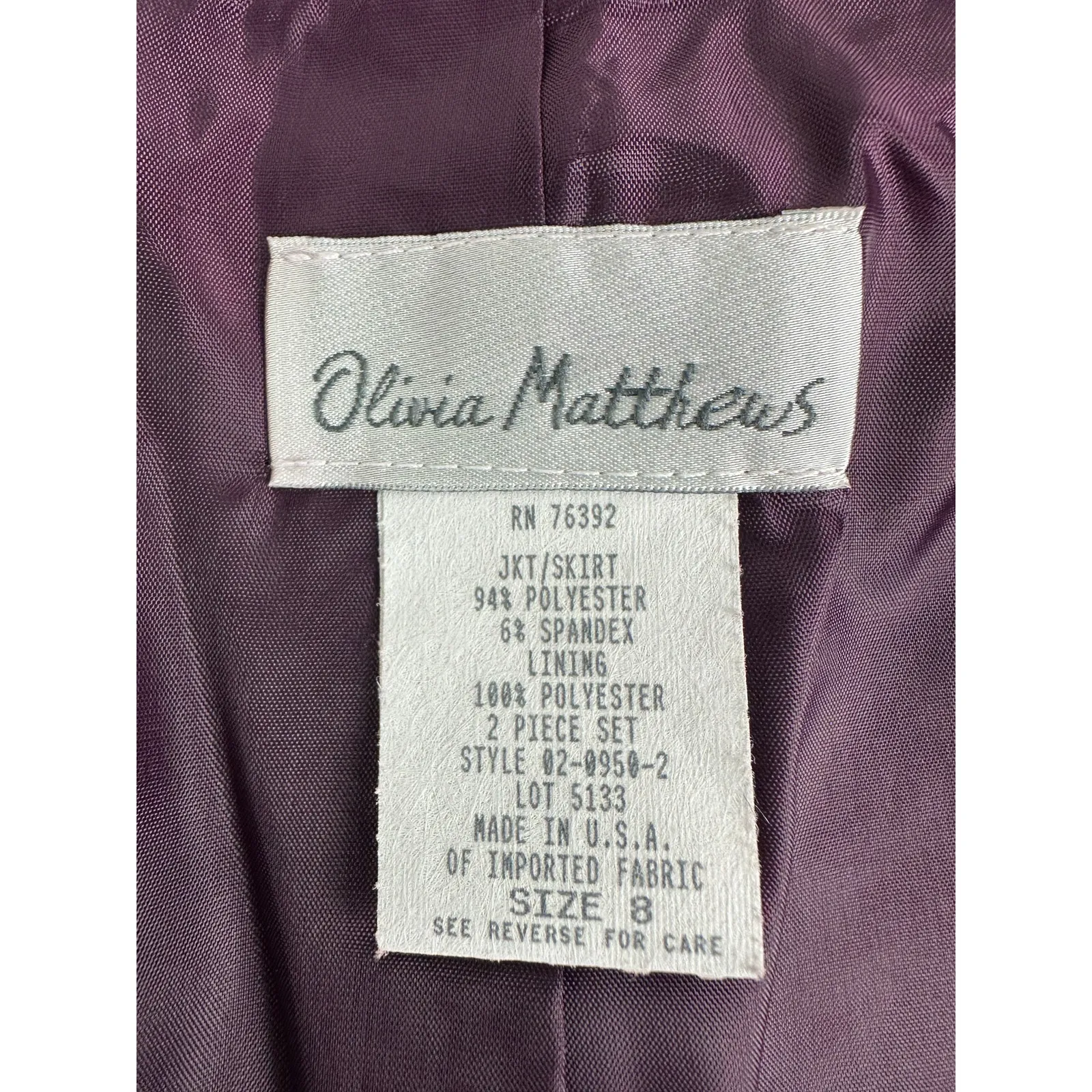 Vintage Size 8 Olivia Matthews Skirt Suit Set Plum Deep Purple Professional - Image 11