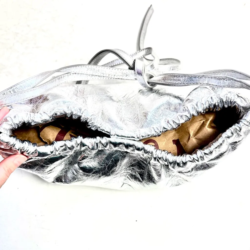 Zara Silver Metallic Shoulder Purse Bag - Image 4