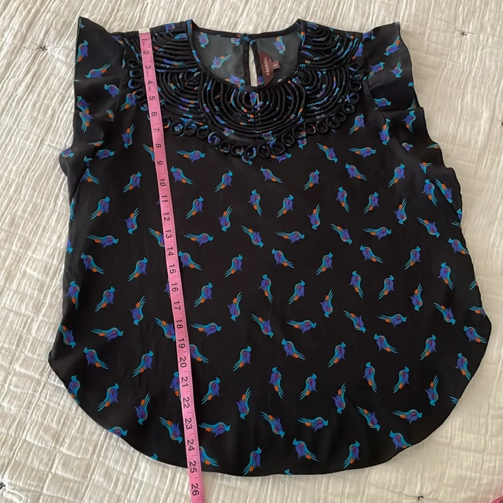 ANTHROPOLOGIE Ranna Gill Fluttered Cutwork Blouse  Phoenix Bird Print Size S - Image 10