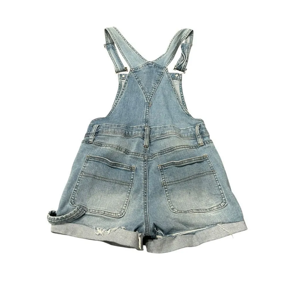 Rue21 Overalls Shorts Womens Size 4 Blue Denim Cut Off Short Adjustable Straps - Image 7