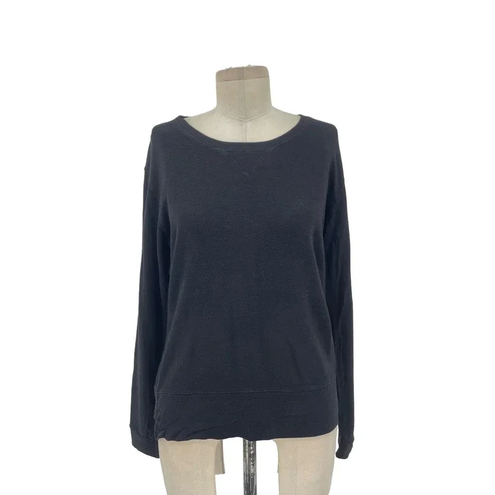 Monrow Classic Black Crewneck‎ Pullover Sweatshirt Size Medium - Image 2