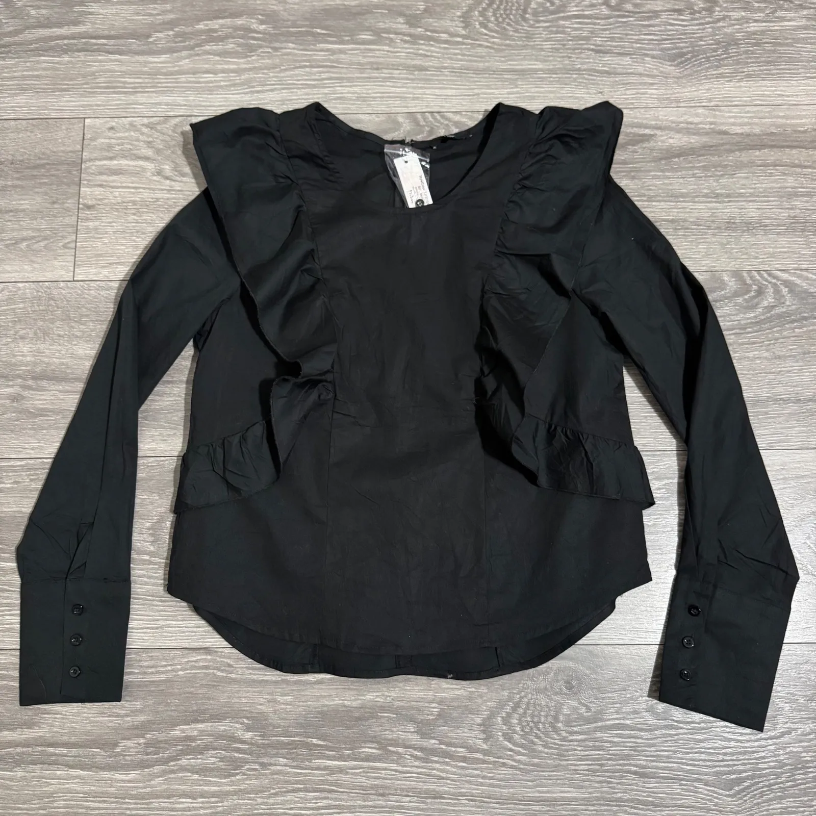 New DREW Black Ruffle Shoulder Long Sleeve Whimsigoth Top Women M Cottagecore - Image 8