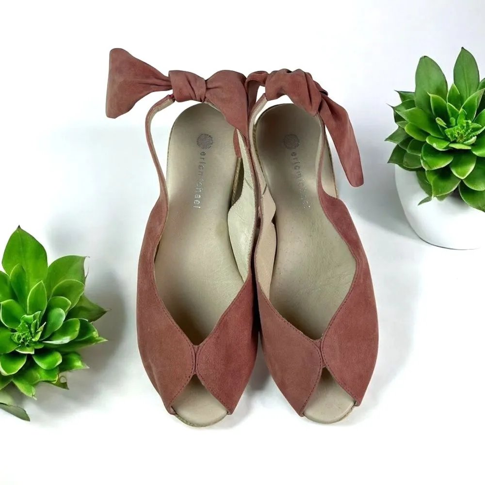 🆕 Eric Michael Suede Peep Toe Slingback Wedge Sandal with Bow - Image 5