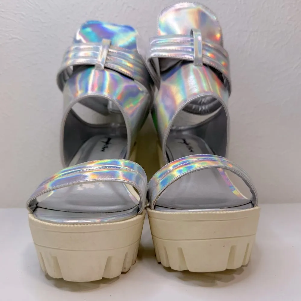 Jennifer Chou Baker Iridescent Silver Platform Heels Size 7 - Image 2