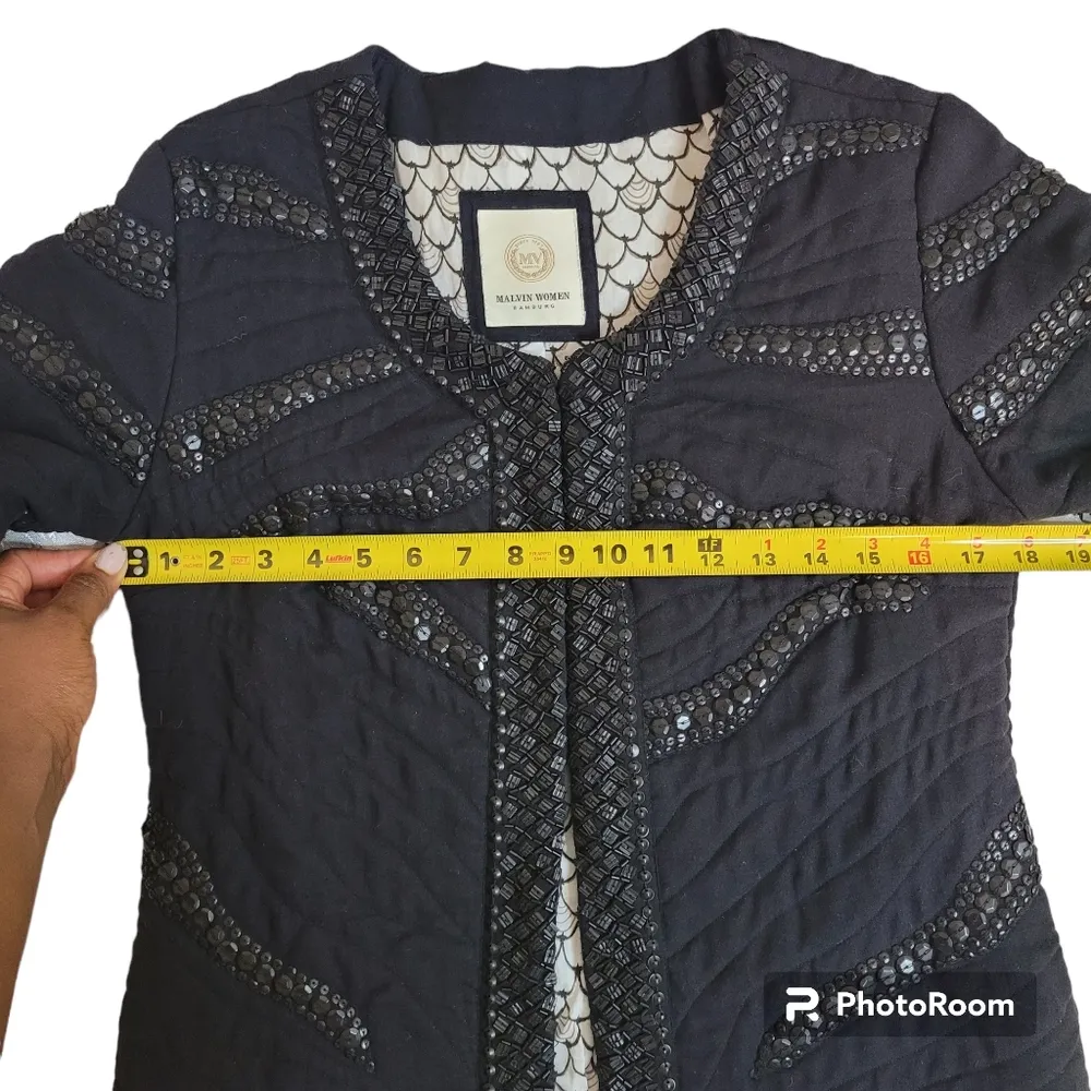Malvin Women Of Hamburg Black Sequin beaded detail cotton Quilted Jacket… Size 8 - Image 2