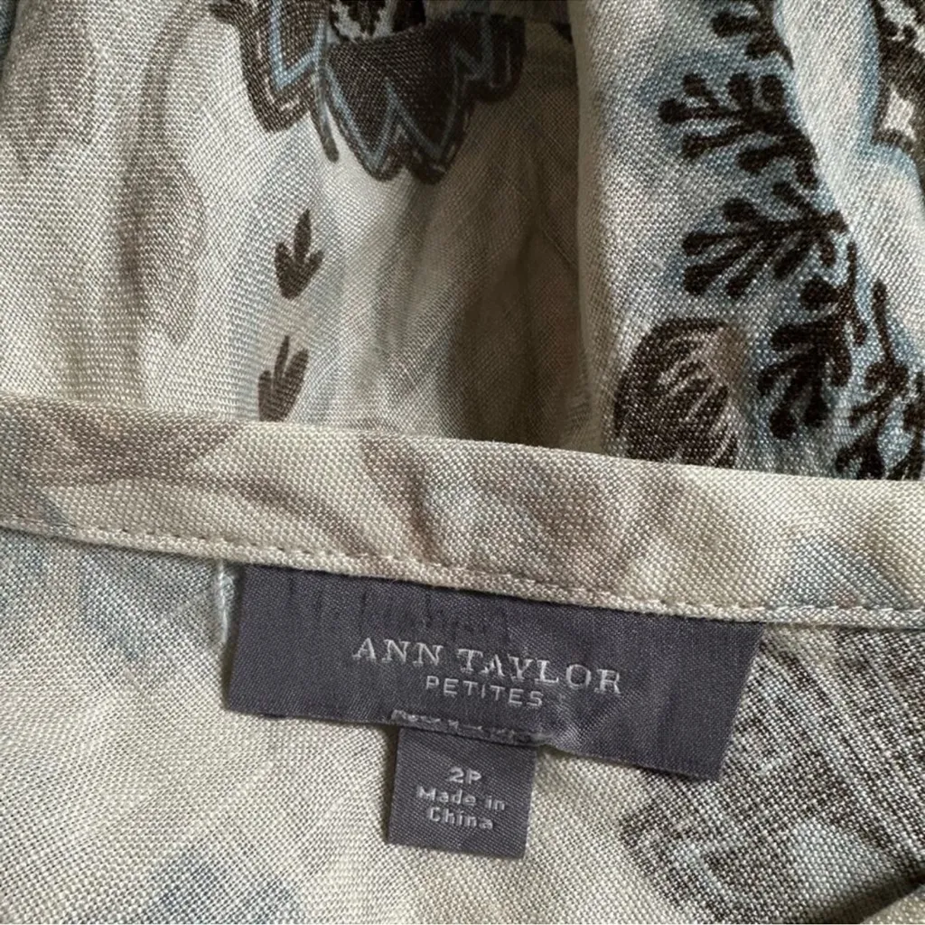 Ann Taylor 100% Linen Tiered Skirt Floral Cottage Boho Prairie Casual Spring 2P - Image 3