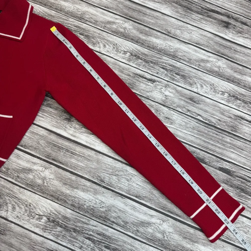 SHEIN Women's Long Sleeve Crop Cardigan Red White Heart Button Collar S SM Small - Image 10