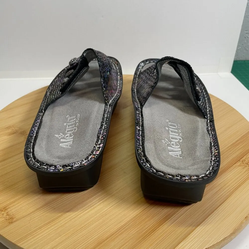 Alegria EU 37 US 7 Black Metallic Kacee Three Strap Sandal Comfort Sole Slide - Image 3