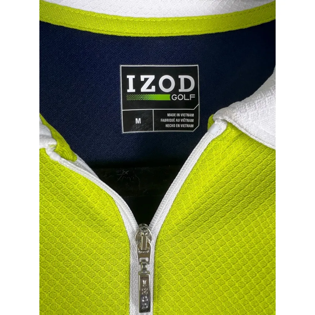 IZOD Golf Dress Women's Medium Sleeveless Polo Zip Front Navy Lime White Pockets - Image 2