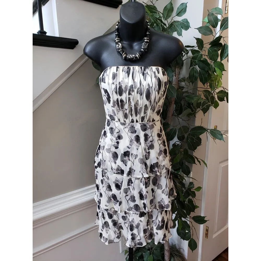 White House Black Market Fit & Flare Dress Womens 2 Floral Silk Off The Shoulder - Image 2