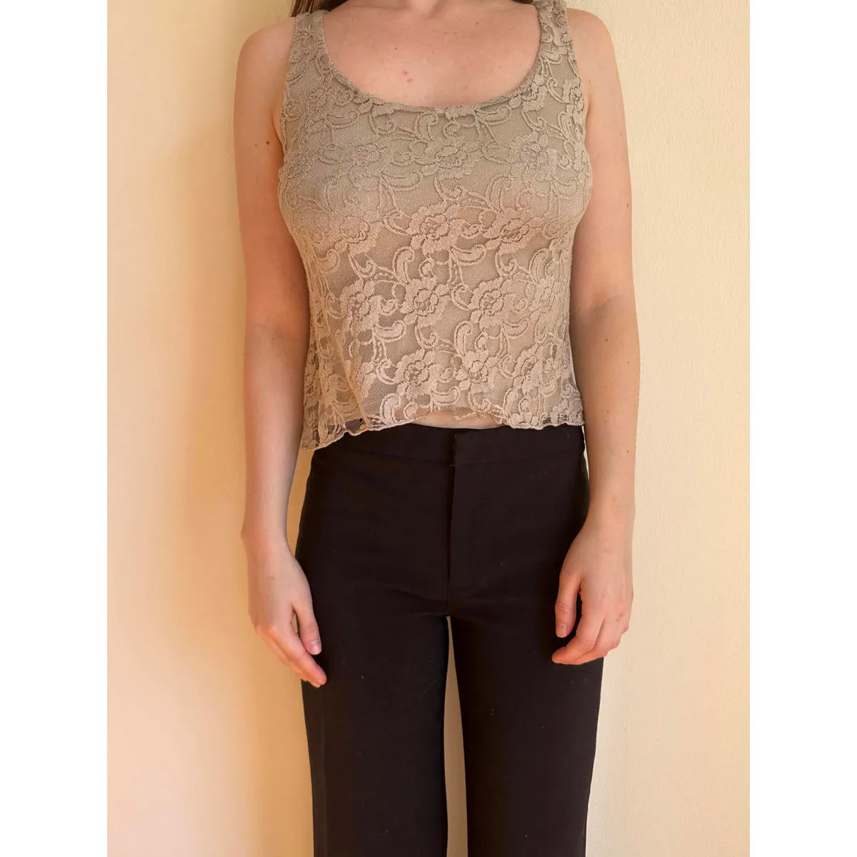 Vintage Tan Lacy Double Layer Tank Top Size M - Image 2