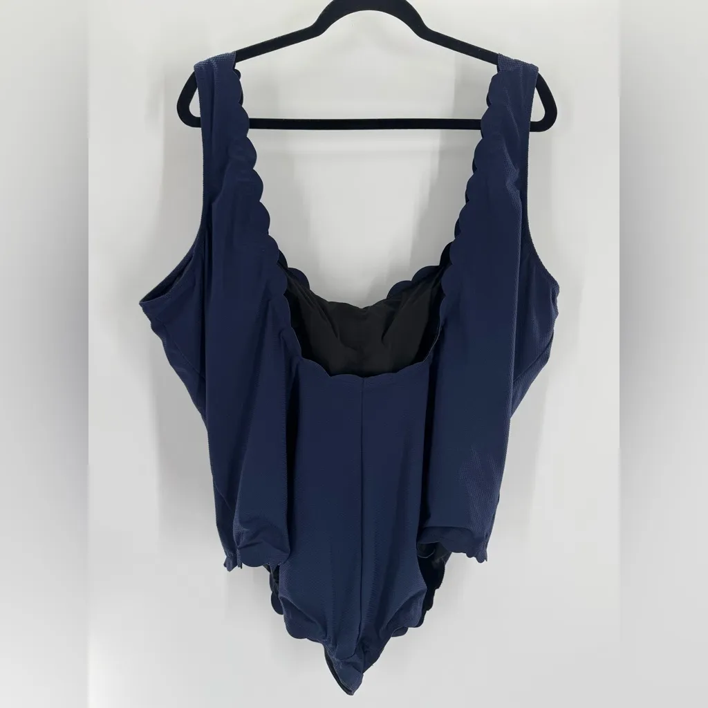 J.Crew Scallop Pique Scoopback One-Piece Swimsuit Navy Blue Size 24 NWT - Image 2
