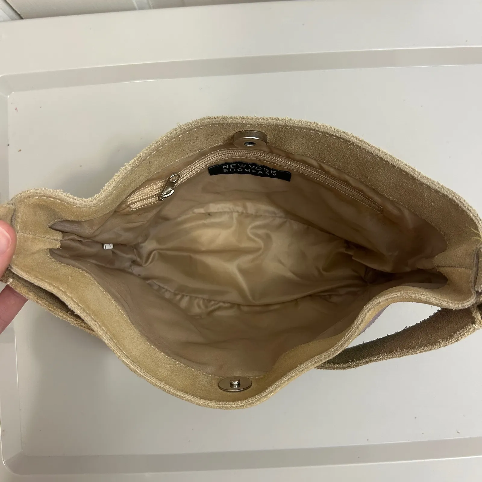 Y2K Suede Patchwork Flower Small Hobo Shoulder Bag Tan Cottagecore Boho READ - Image 3