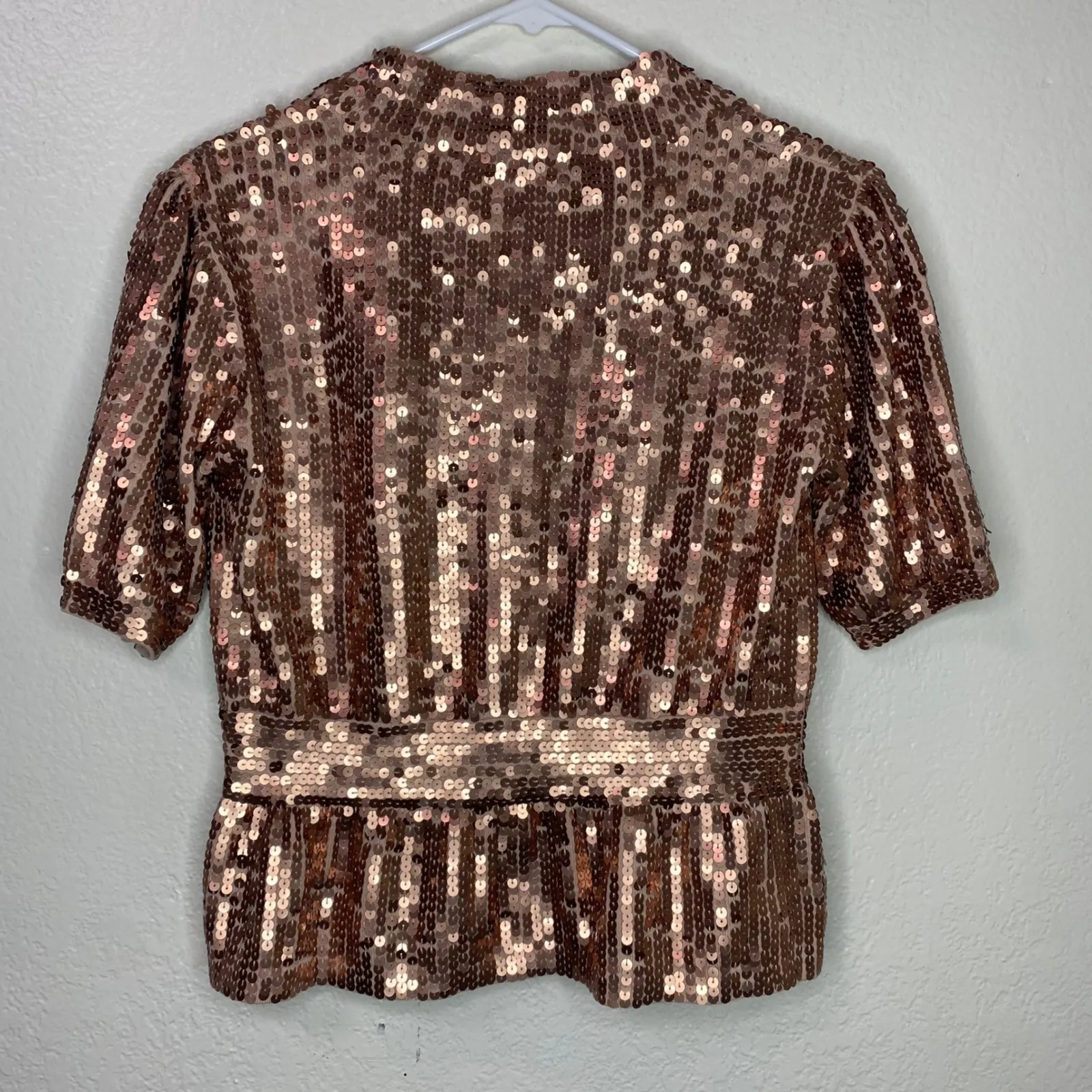 Boston Proper Sequin Peplum Cardigan Rose Gold Short Sleeve Party Size XS - Image 5
