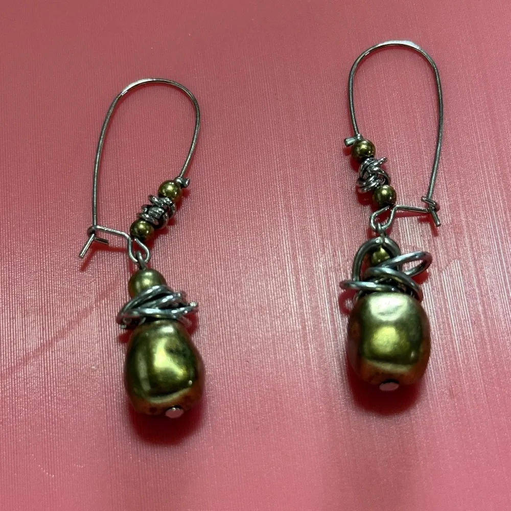 Green and Silver Drop Earrings - Image 3