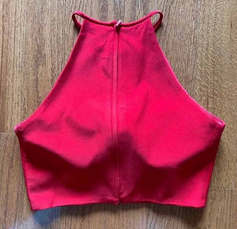 Two Piece Halter High Slit Red Prom Dress - Image 5