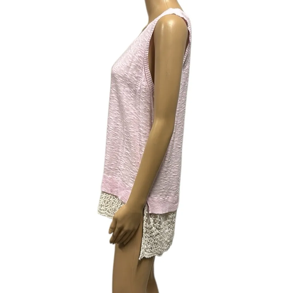 Joseph A Pink Lightweight Knit Hi Low Lace Hem Sleeveless Tunic Top Womens Large - Image 3
