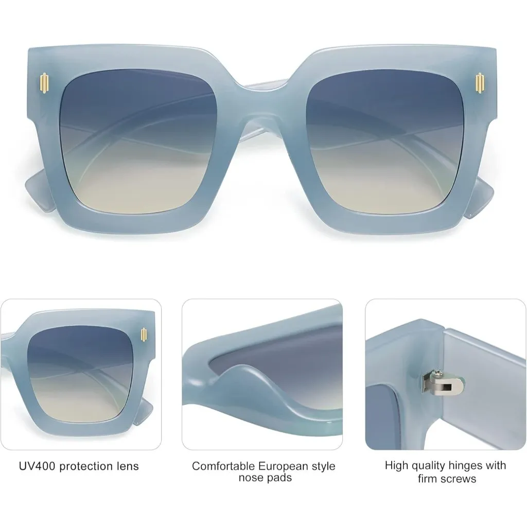 Women's Milky Blue Frame/Blue Lens Vintage Oversized Square Sunglasses - Image 5