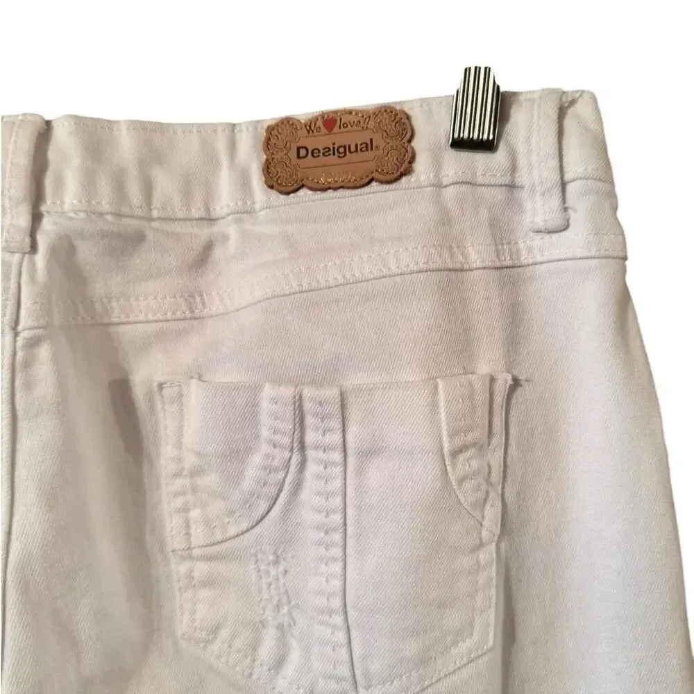 Disigual White Demin embelished Lace floral patches 28 Bohemian Chic Designer - Image 6