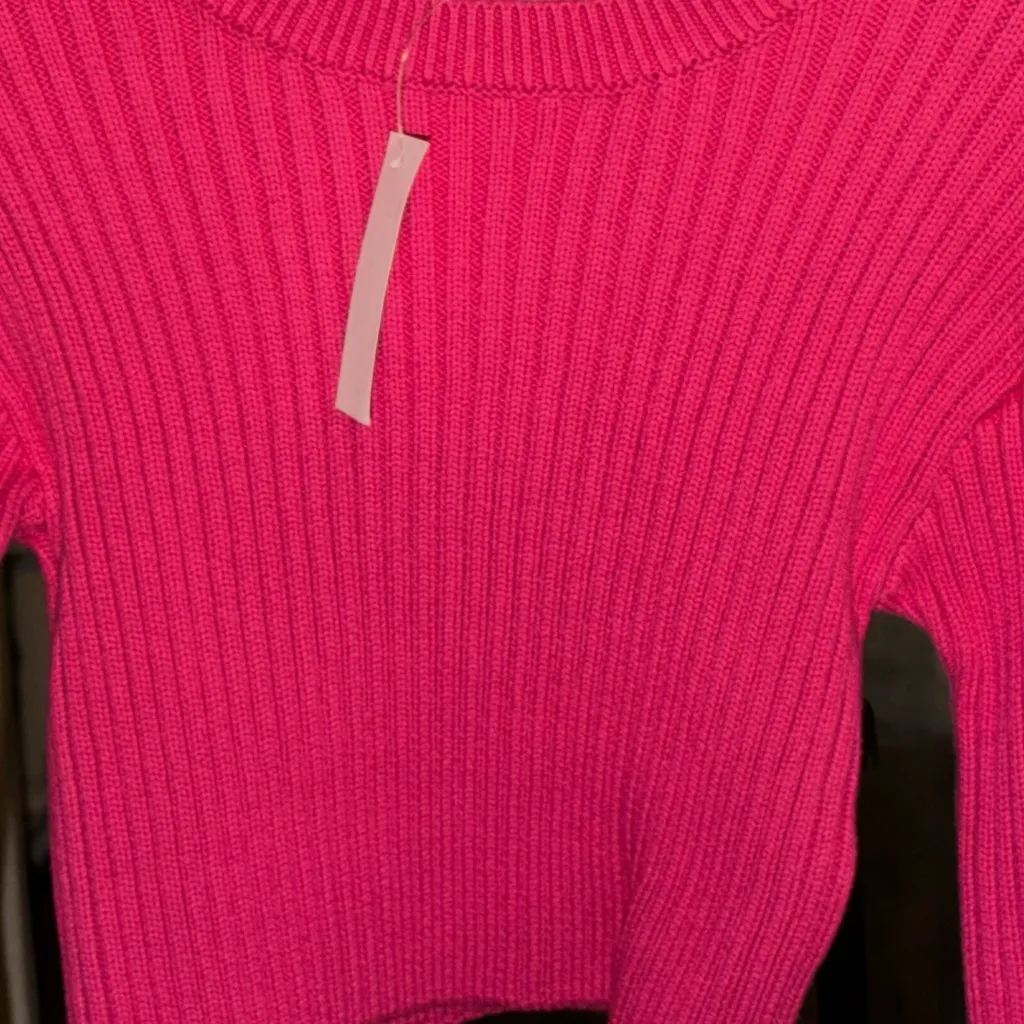English Factory Vibrant PinkRibbed Cropped Long Sleeve Knit Top Size Small NWT - Image 3