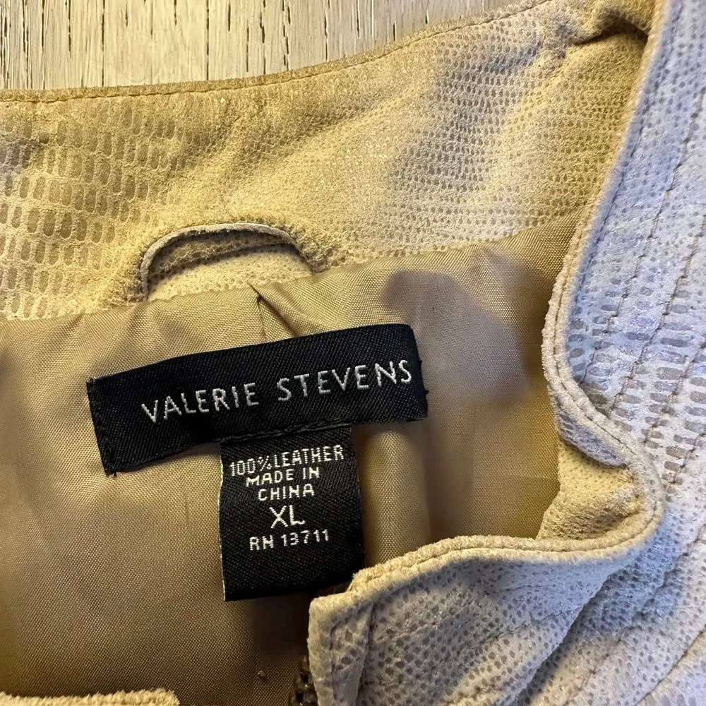 Valerie‎ Steven's women's vintage tan leather mock neck moto jacket size xl - Image 3