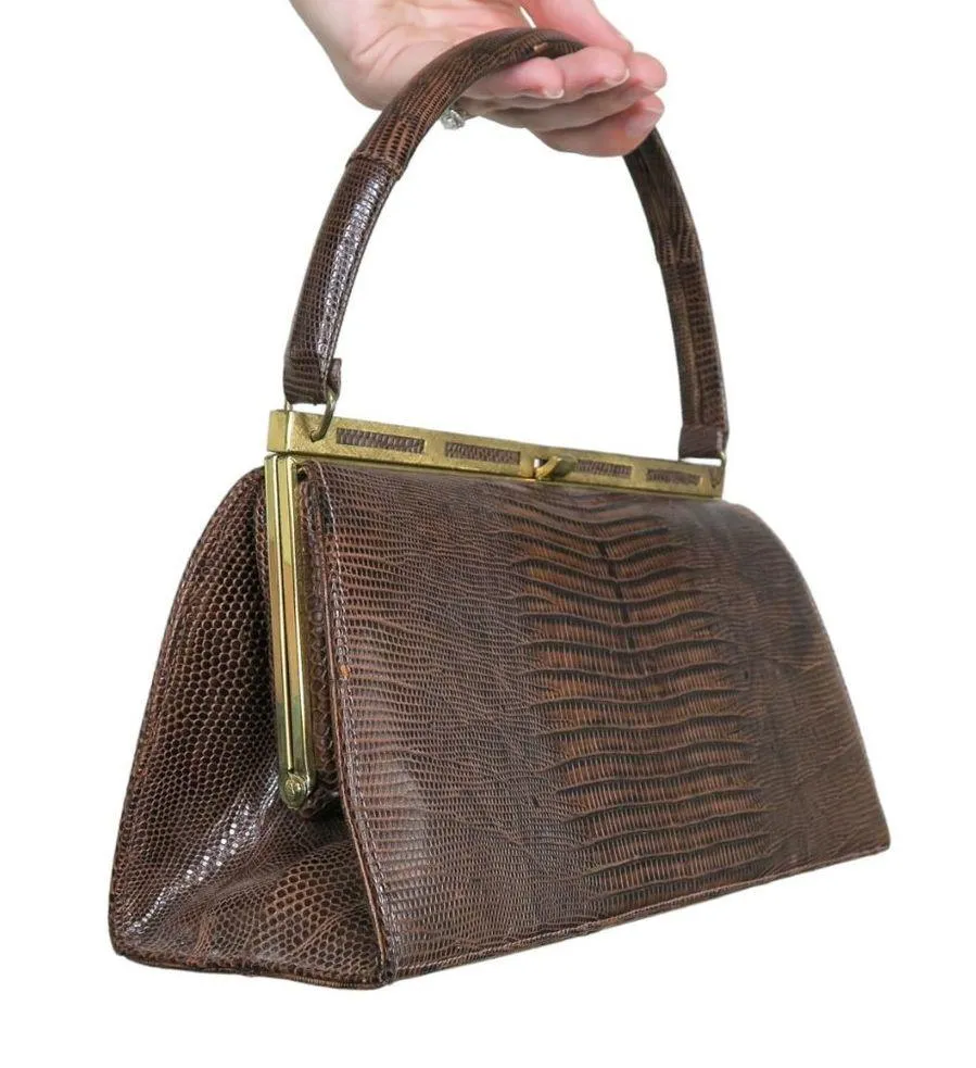 Vintage 50s Roos Atkins Brown Lizard Handbag - Image 2