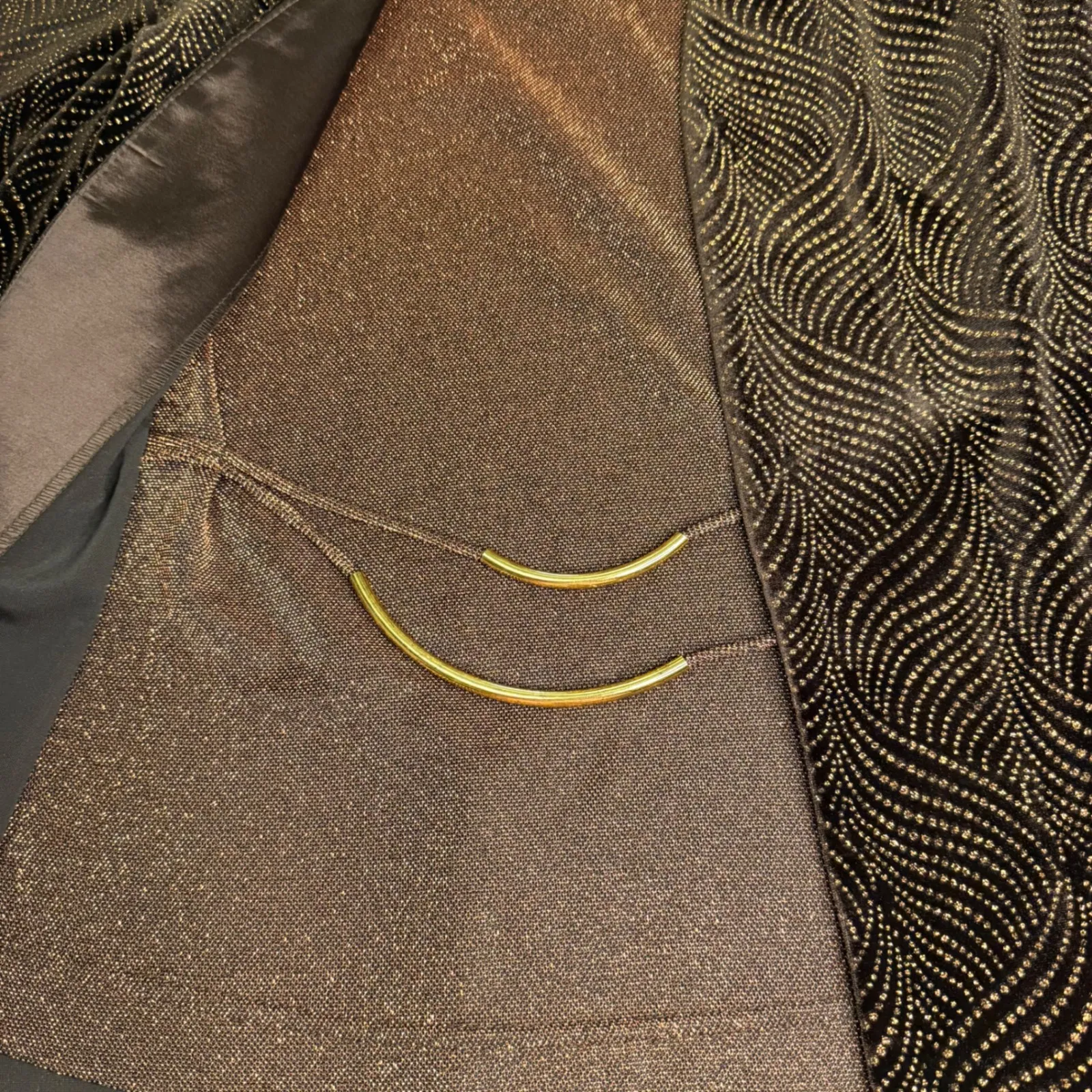 R&M Richards Velvet Jacket Set Size 12 | Black Gold Metallic Twinset Eveningwear - Image 3