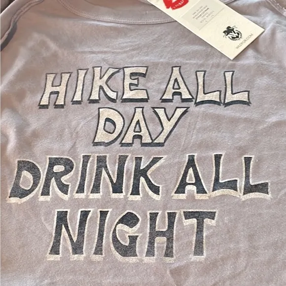 Wildfox “Hike All Day, Drink All Night” Crop Graphic Long Sleeve Tee New w/ Tags - Image 2