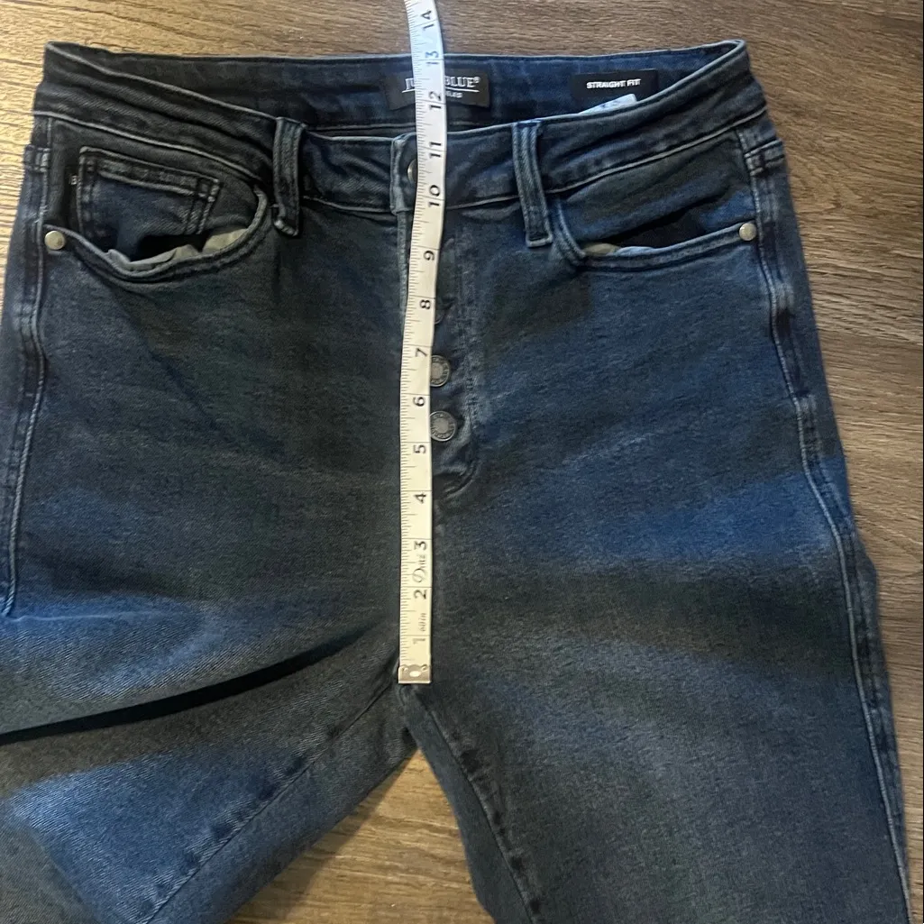 Judy Blue Straight Fit High Rise Button Up Black Wash  Jeans w/Raw Frayed Hem 30 - Image 10