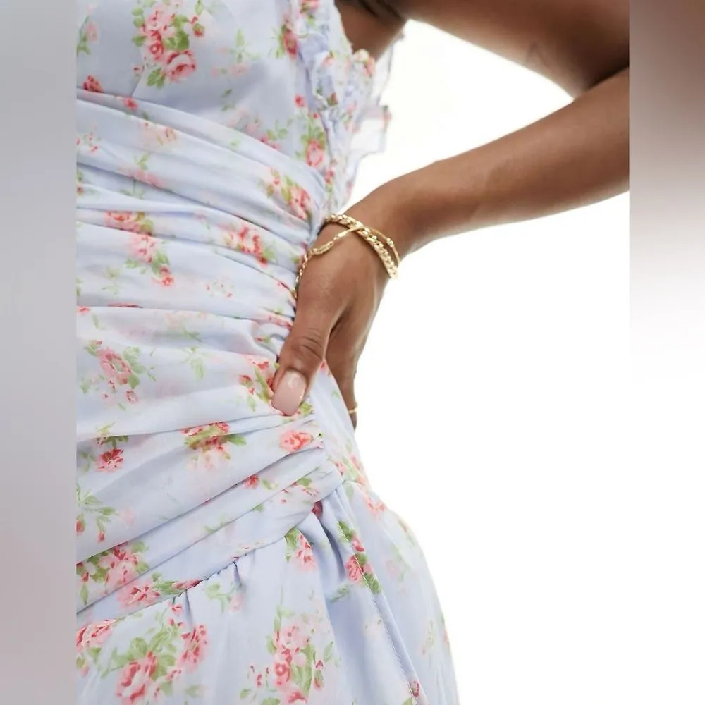 NWT Abercrombie & Fitch Ruffle Asymmetric Floral Maxi Dress S Fairycore Romantic - Image 8