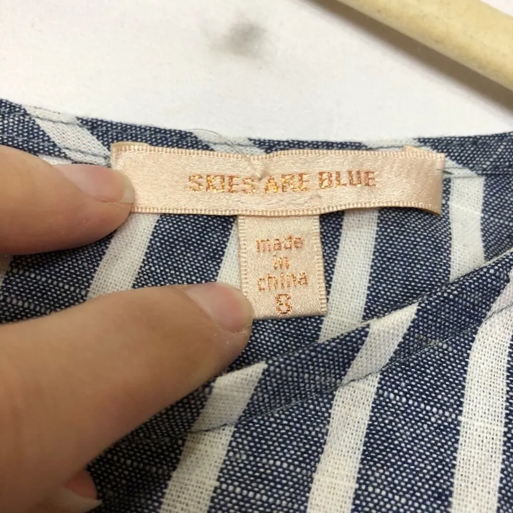 Skies Are Blue White & Blue Striped Ruffled Sleeve Blouse Shirt Womens Small - Image 2