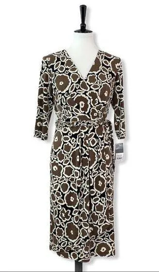 Donna Ricco NEW Dress Faux Wrap Chain Belted Waist Abstract Floral Women's 6 - Image 1
