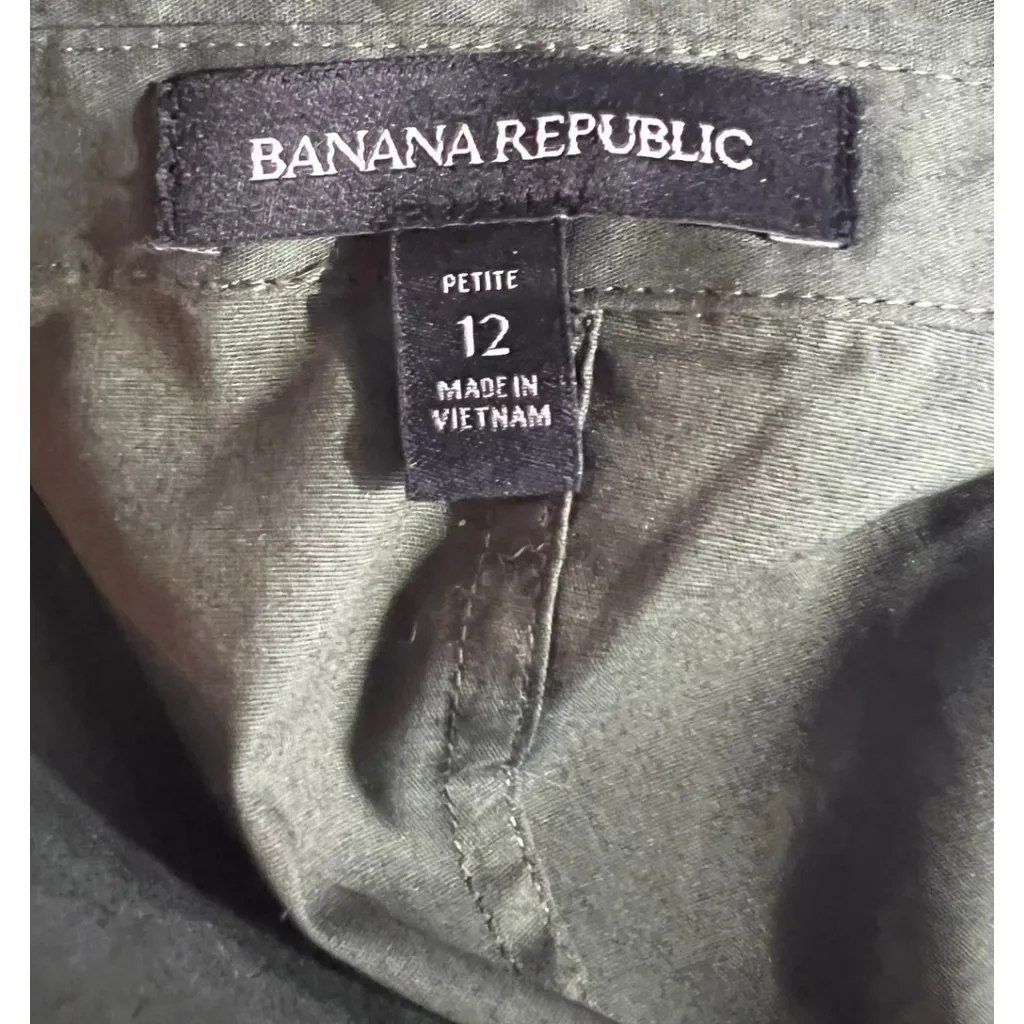 Banana Republic Army Green Olive Button Down Cotton Hi Low Pocket Shirt Dress - Image 4