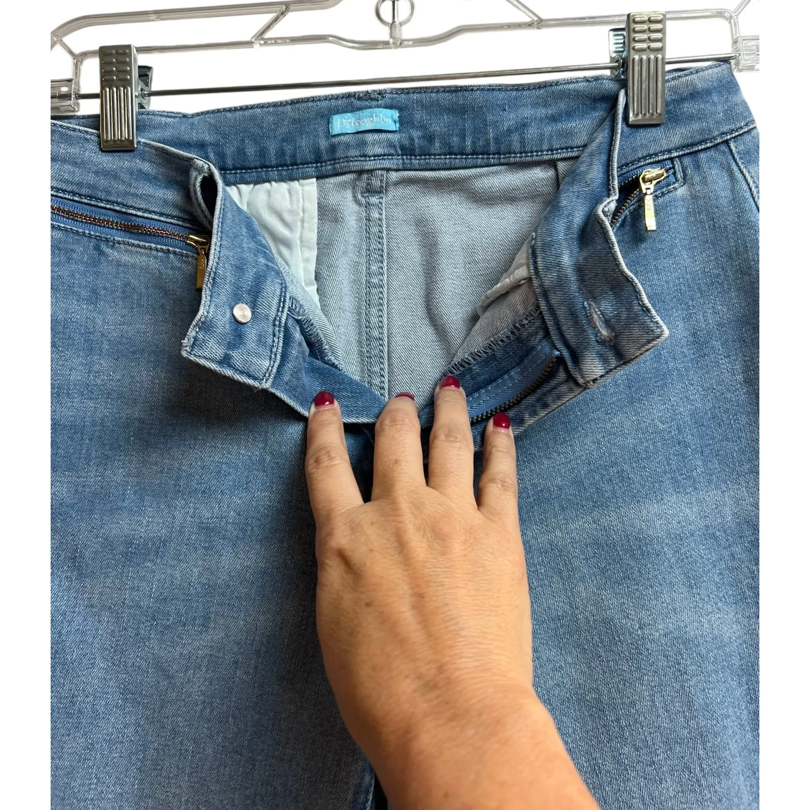 J. McLaughlin Stretch Denim Jeans Light Wash Zip Pockets - Image 5