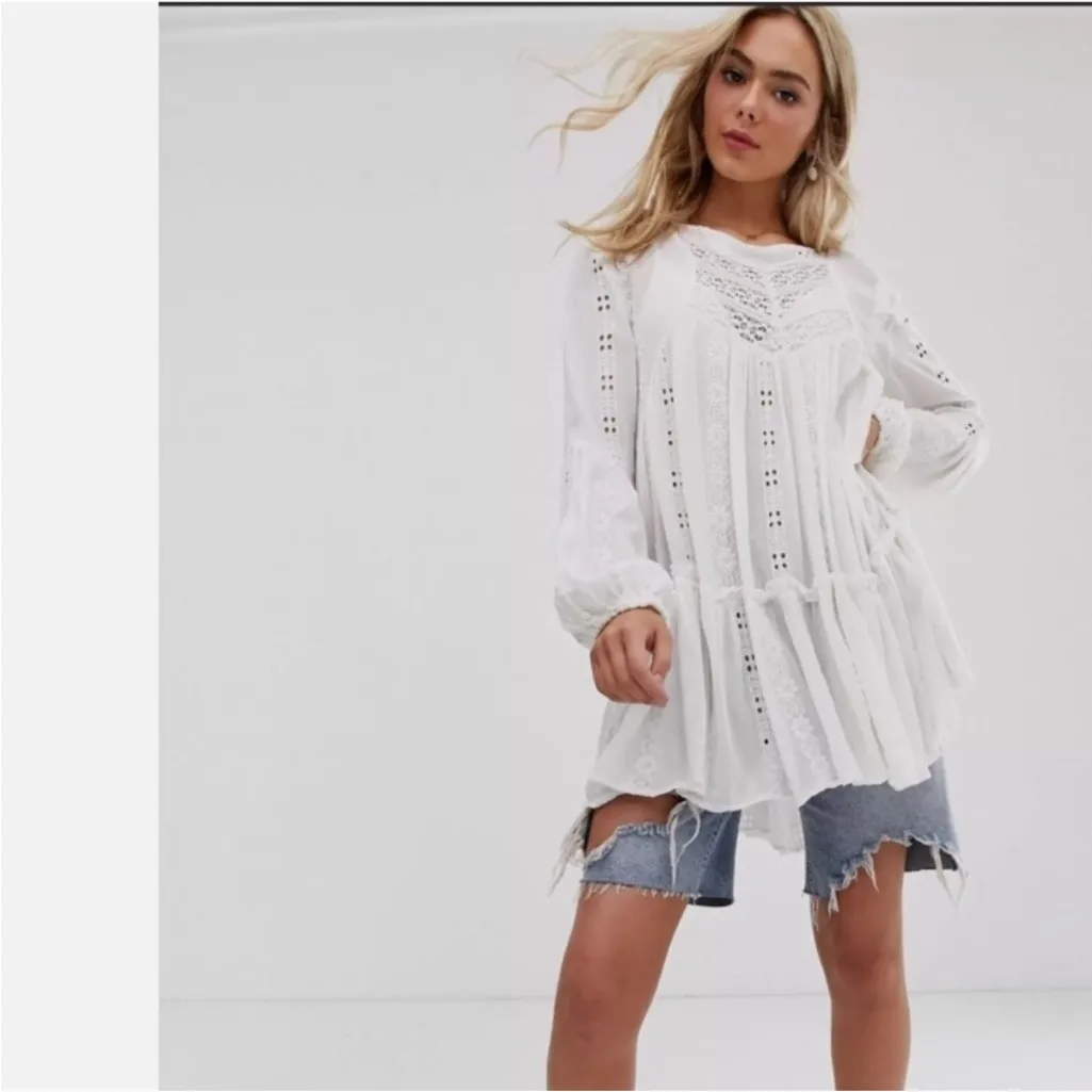 FREE PEOPLE Kiss Kiss Embroidered Eyelet Mini Dress XS - Image 6