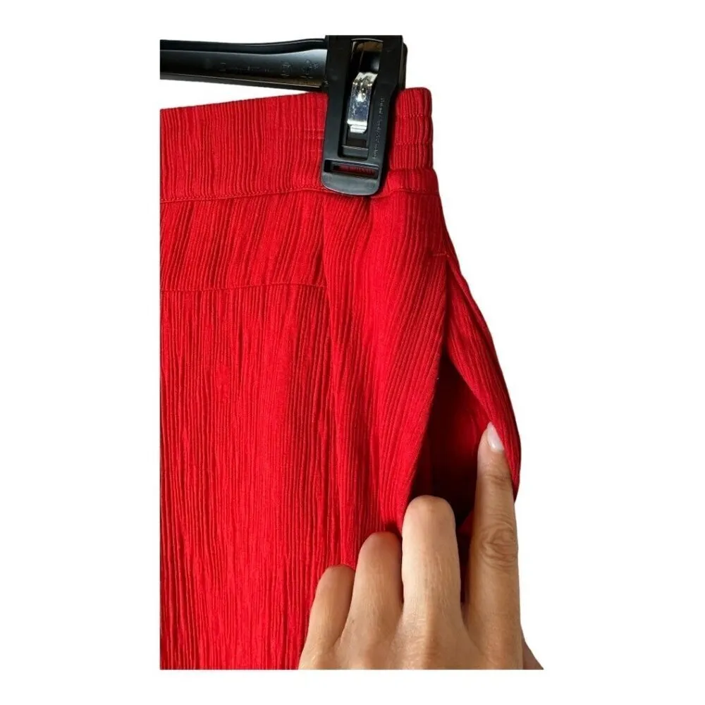 Palmer Harding Pants‎ Women 2 Red Crinkled Fabric Elastic Waist Silence Wide Leg - Image 8