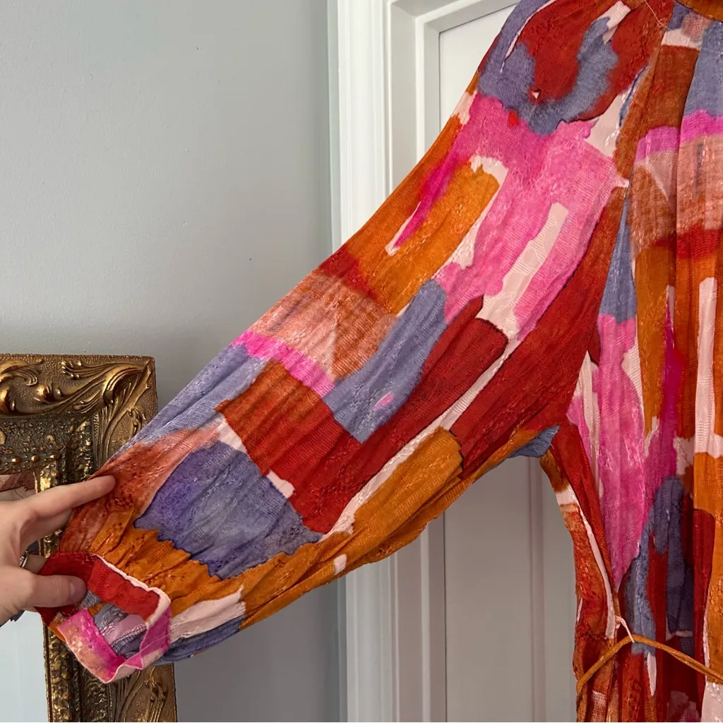 Maeve by Anthropologie Jessamine Mock Neck Maxi Dress Size XL pink orange - Image 5