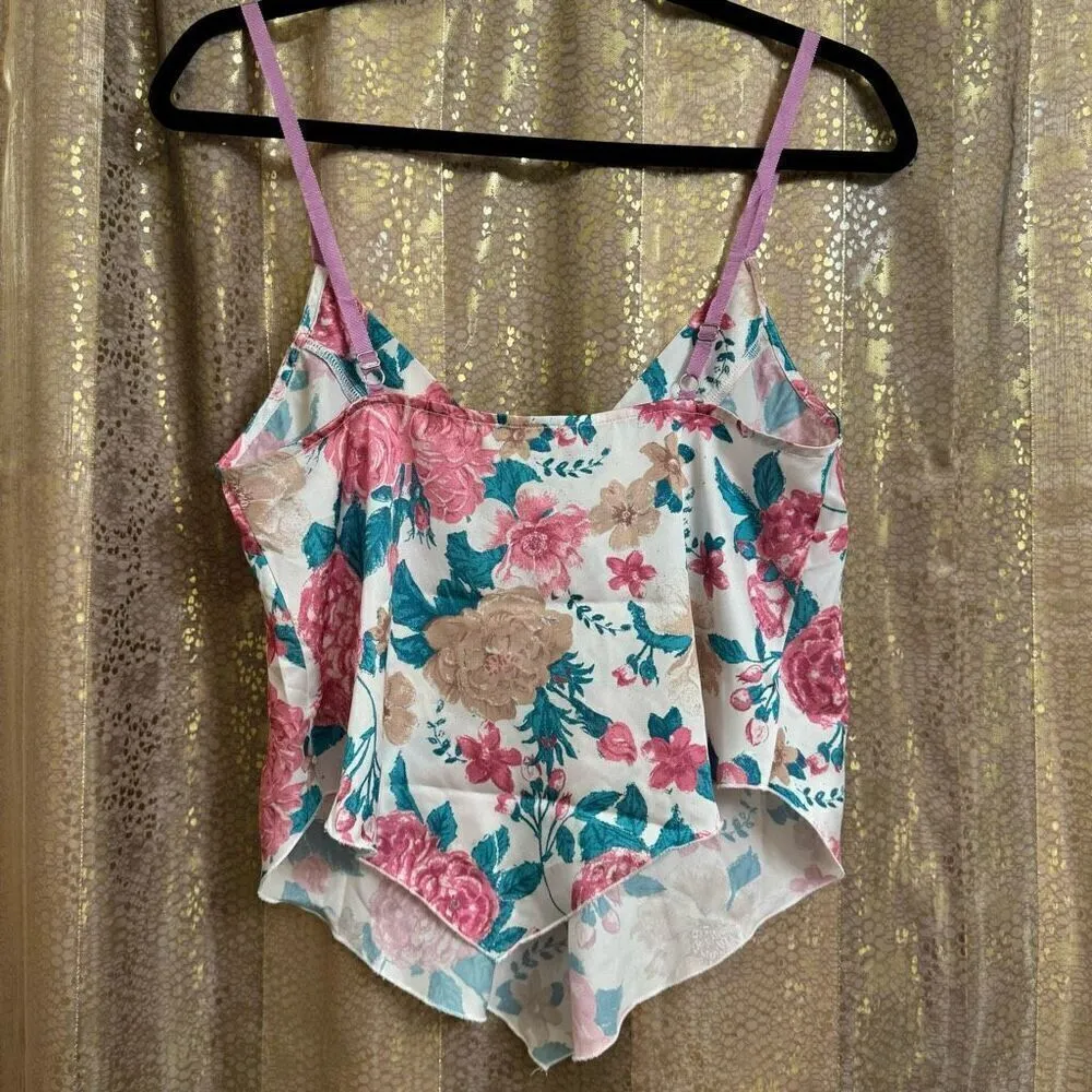 Free People Pink Purple Green Floral Silky V Hem Camisole XS NWOT - Image 2