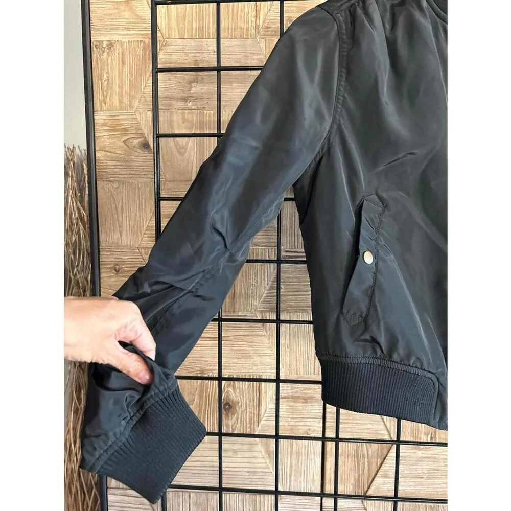 Romeo & Juliet Bomber Jacket Small Black Zip Front Snap Pockets Streetwear - Image 3