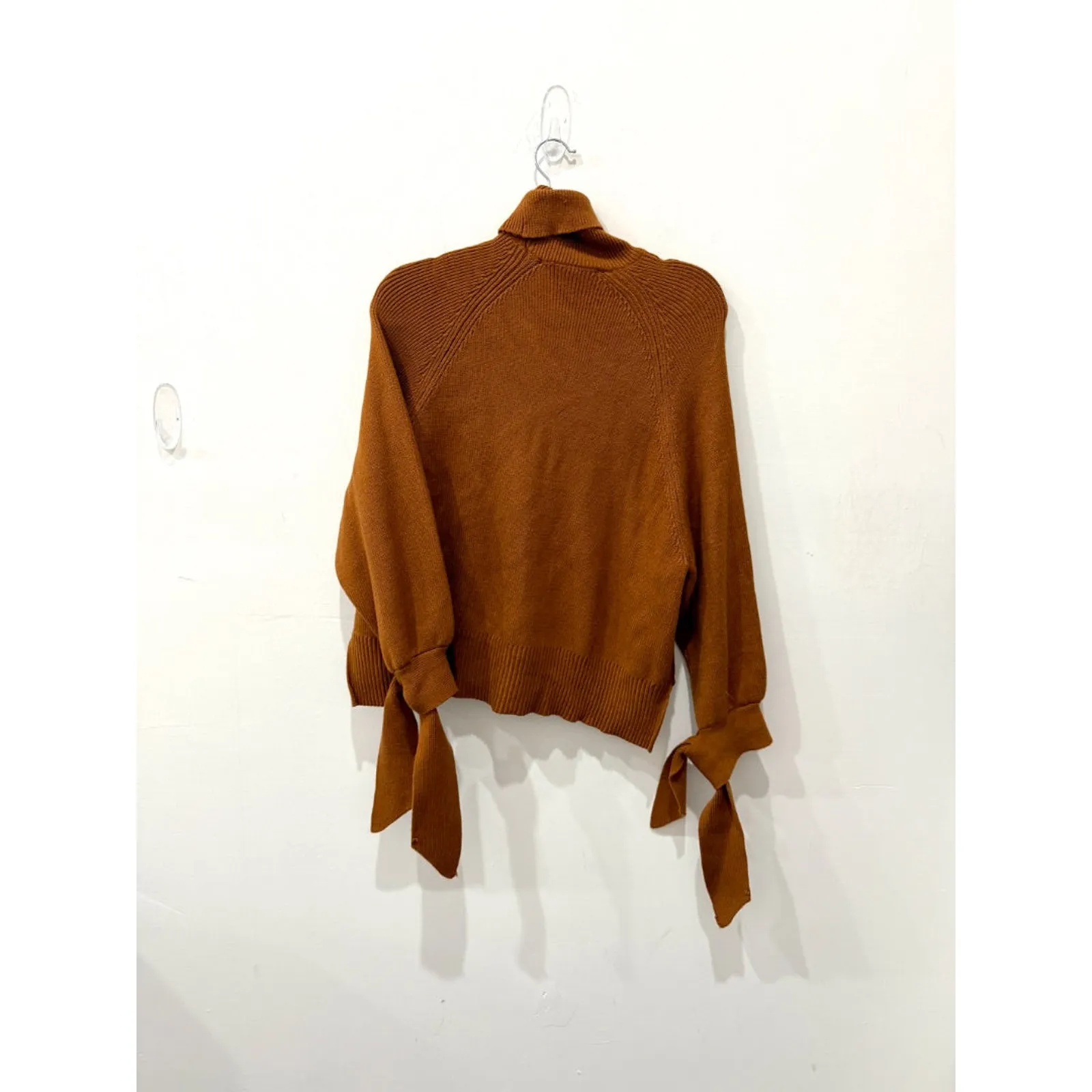 Zara Ribbed Tie Cuff Turtleneck Pullover Sweater Rust Brown Women's Size Medium - Image 5