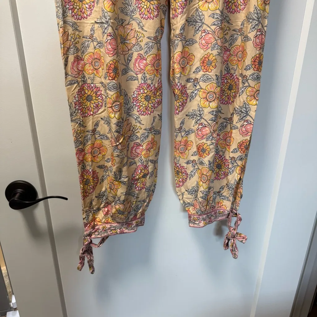 Cost‎ Plus World Market Floral Elastic Waistband Pajama Lounge Pants Rayon Boho Yellow Size L - Image 2