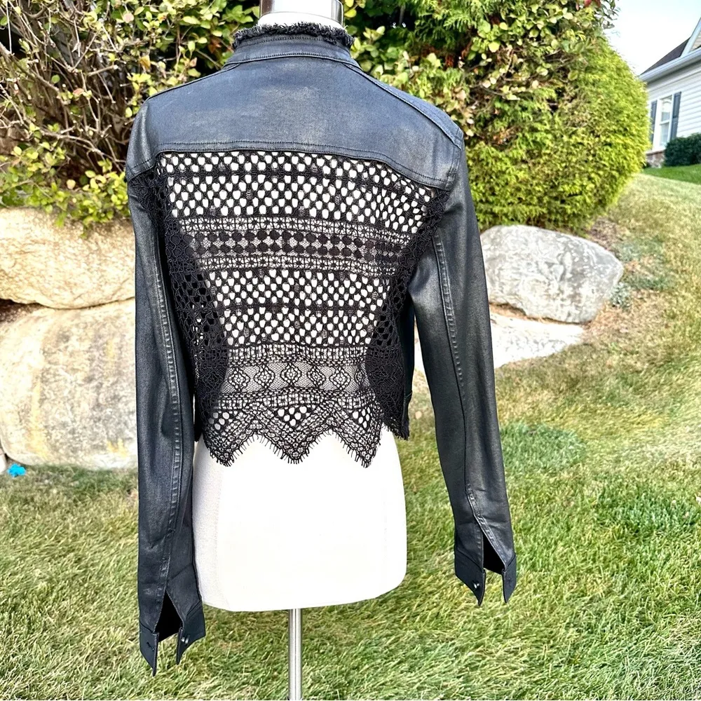 🌹HP🌹 ELIE TAHARI Black Waxed Denim Jacket with Lace Back - Image 11