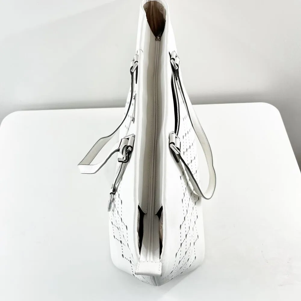 Michael Kors Violet Leather Large Carryall Tote Bag Purse Optic White - Image 6