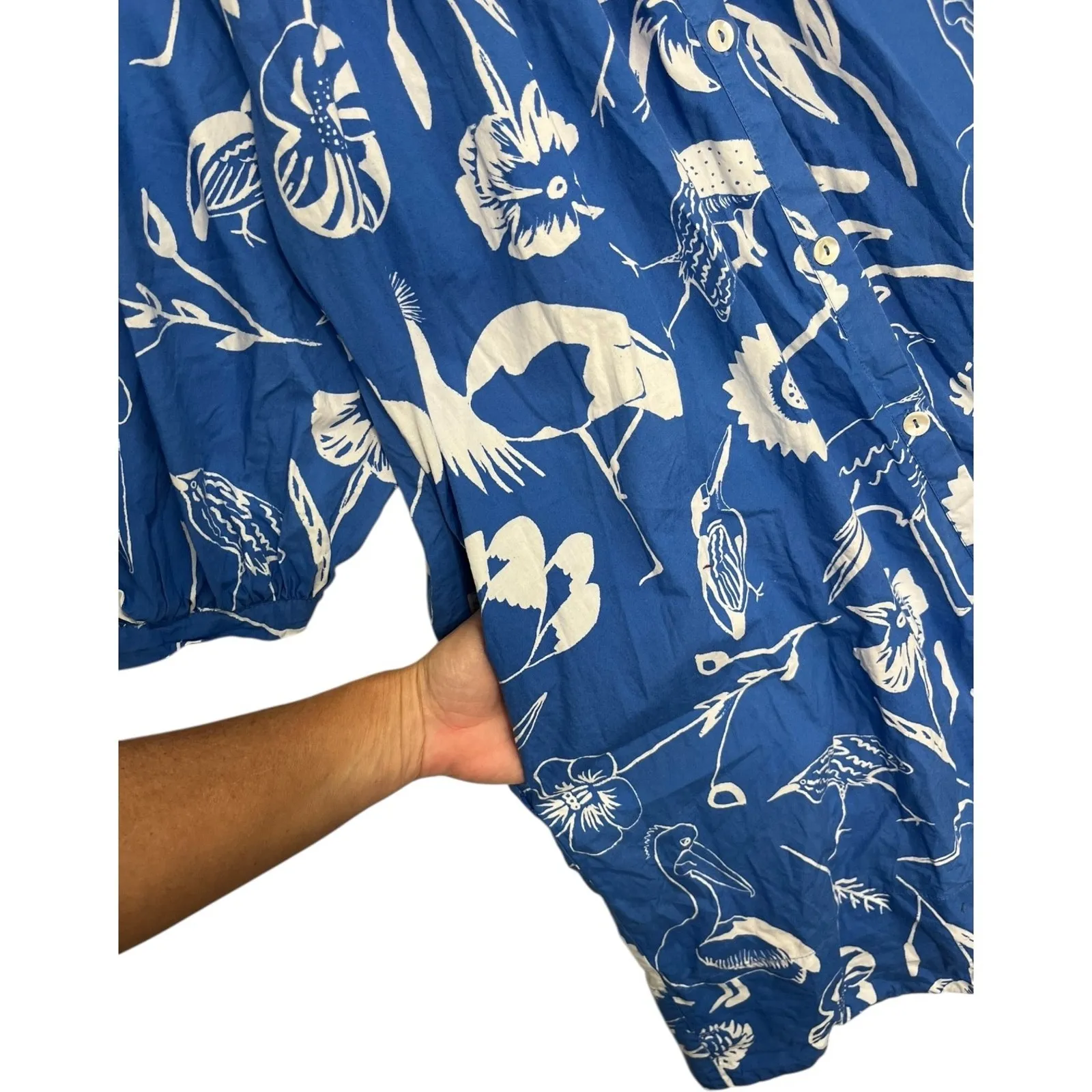 Oliphant Tuckernuck Dress Womens Large Blue Birds Floral Audubon Boho Coastal - Image 4